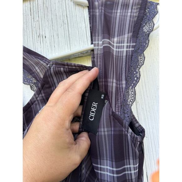 Cider Check V-Neck Knotted Lettuce Trim Mini Dress Black‎ Short Sleeves Size XS - Picture 10 of 11